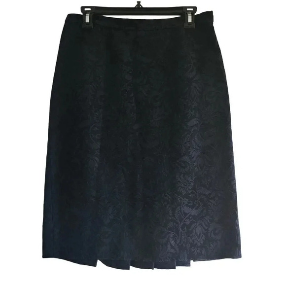 Charles Nolan Short Skirt Womens Size 8 Navy Embossed Floral Pleated Side Zipper - Picture 1 of 7